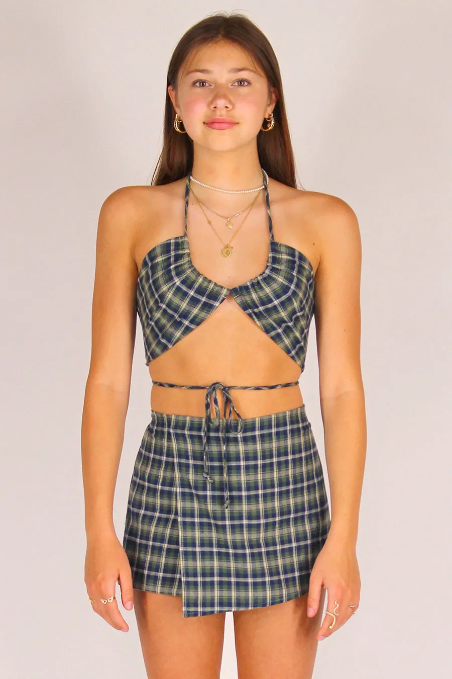 70's Halter and Skorts - Flannel Green Plaid