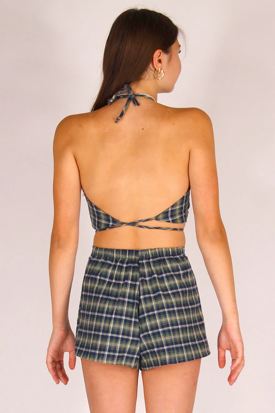 70's Halter and Skorts - Flannel Green Plaid