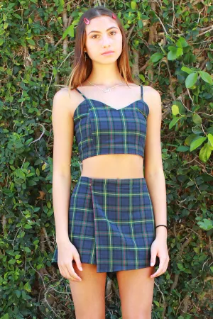 Adjustable Cami Top and Skorts - Flannel Blue Green Plaid