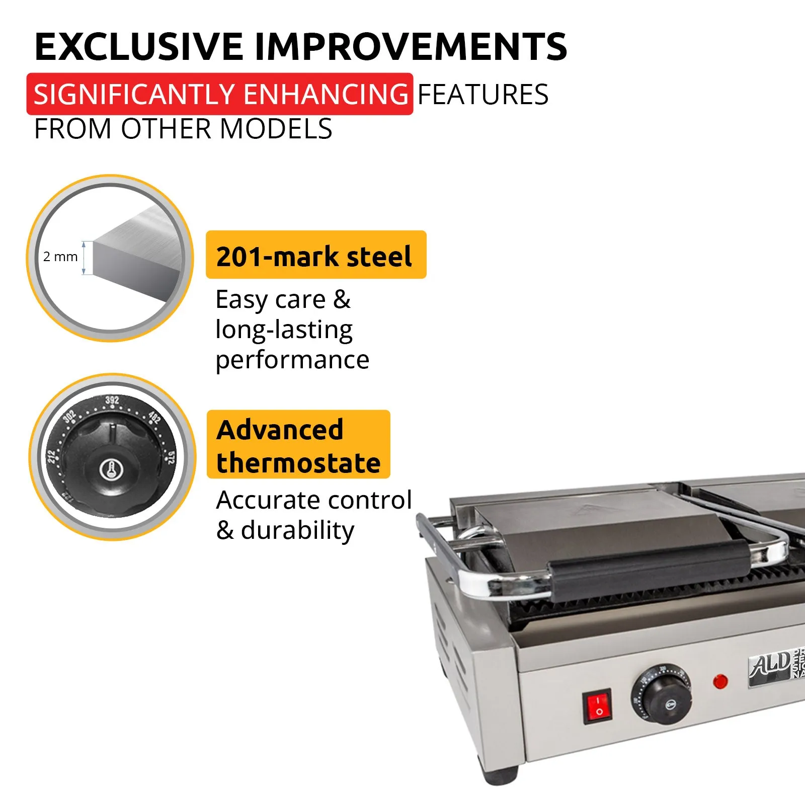 ALDKitchen Panini Sandwich Press Grill | Durable Construction with Adjustable Temperature Control ALDKitchen