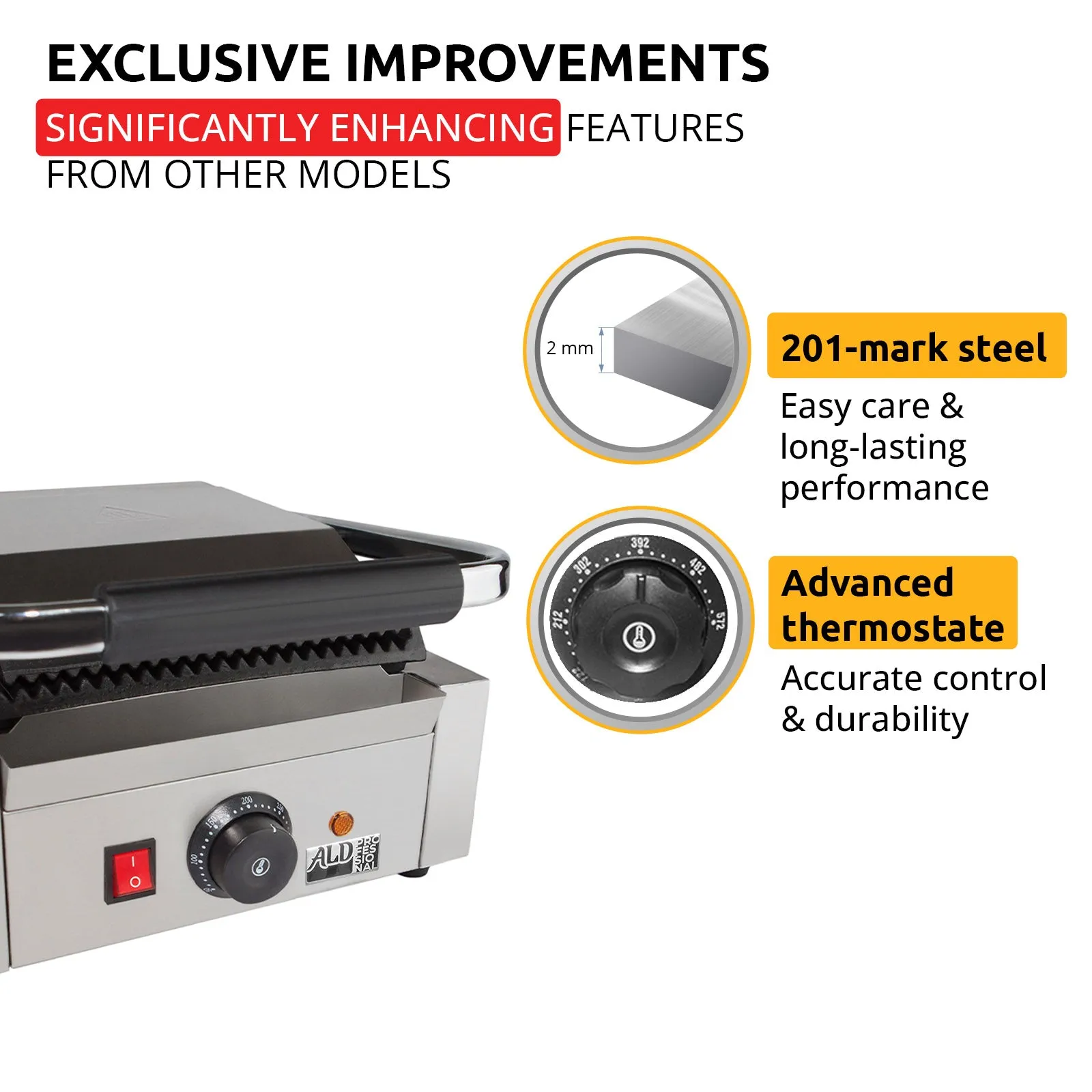 ALDKitchen Panini Sandwich Press Grill | Durable Construction with Adjustable Temperature Control ALDKitchen