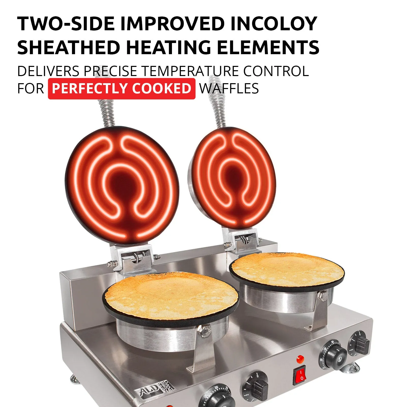 ALDKitchen Waffle Cone Maker | Commercial Double Waffle Roll Maker | Stainless Steel | Nonstick Coating | 2kW