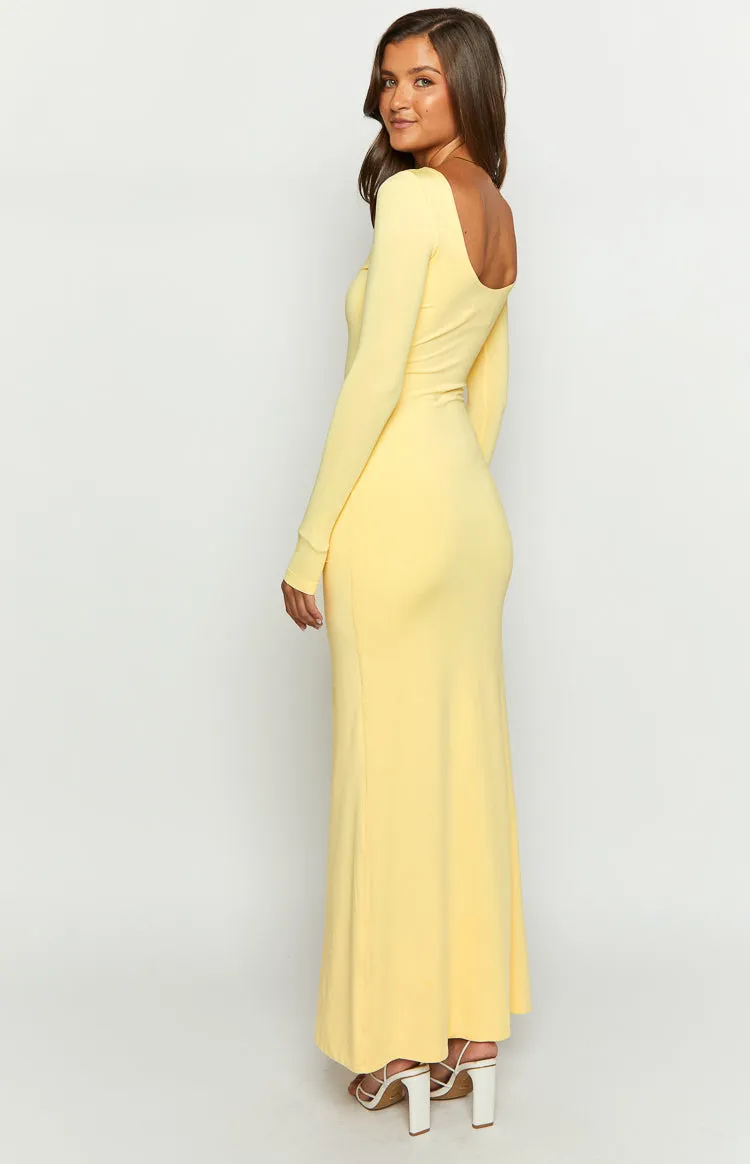 Amber Glow Yellow Long Sleeve Maxi Dress