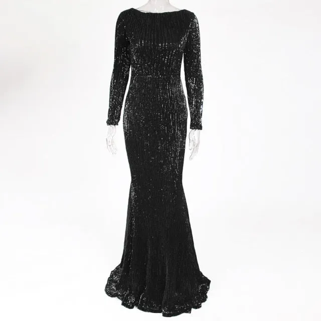 Amy Fashion - Elegant O Neck Long Sleeve Sequin Maxi Dress