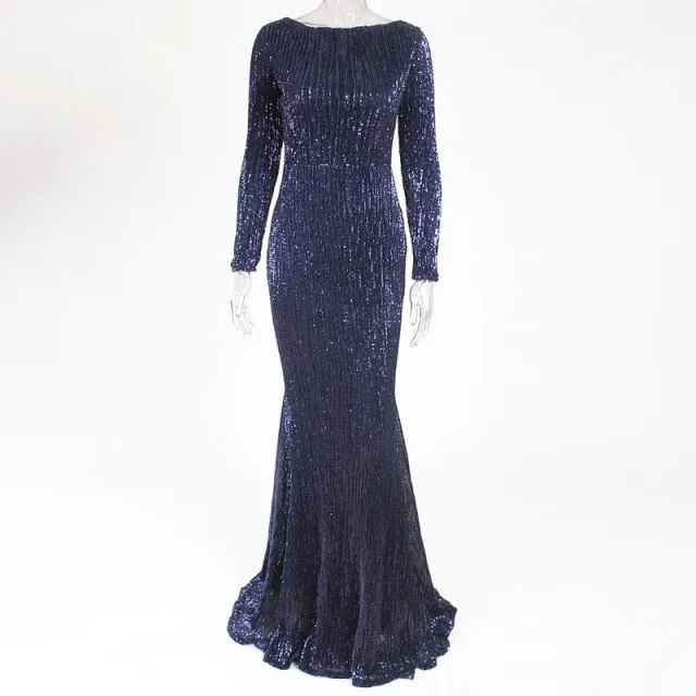 Amy Fashion - Elegant O Neck Long Sleeve Sequin Maxi Dress