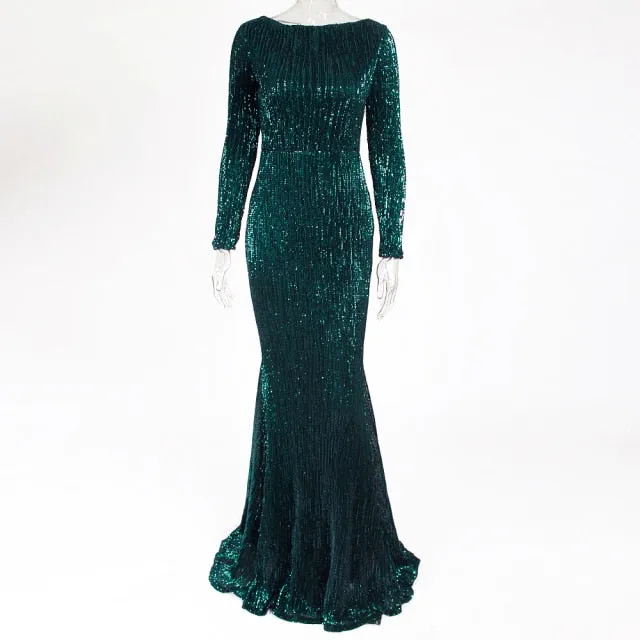 Amy Fashion - Elegant O Neck Long Sleeve Sequin Maxi Dress