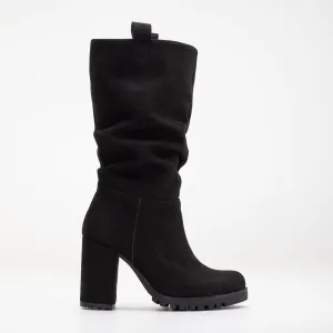 Anais - Black Suede Slouch Platform Boots