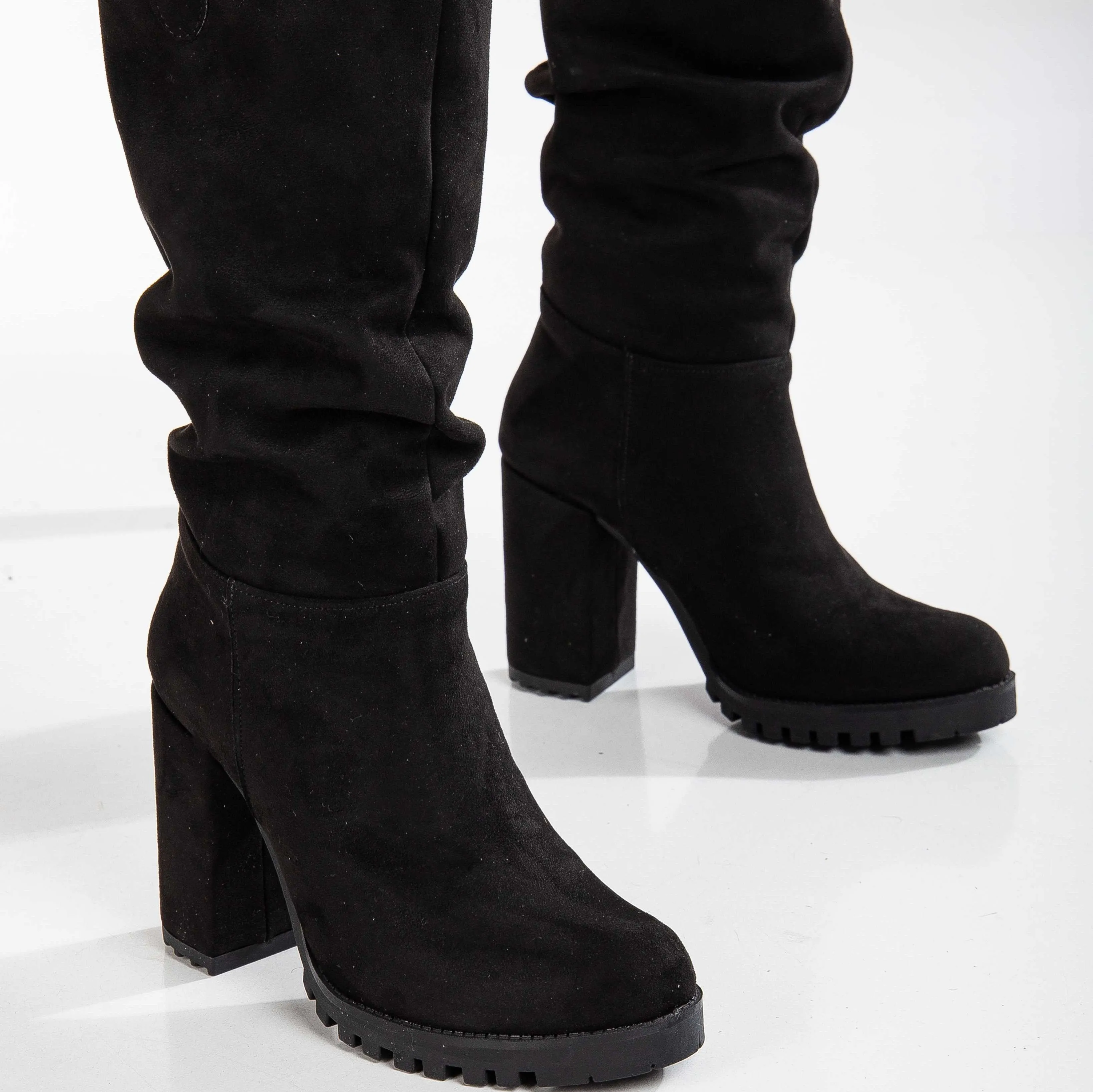 Anais - Black Suede Slouch Platform Boots