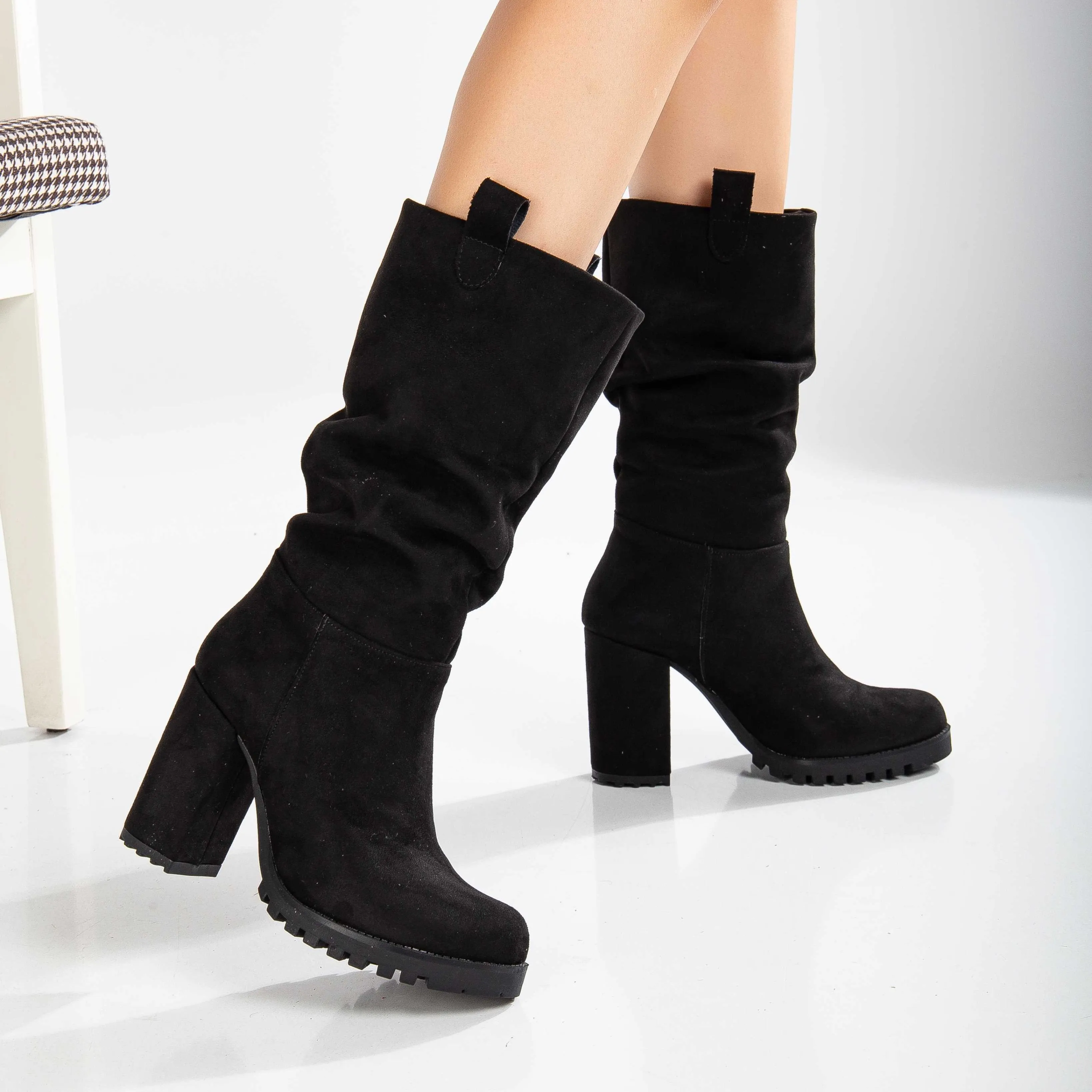 Anais - Black Suede Slouch Platform Boots