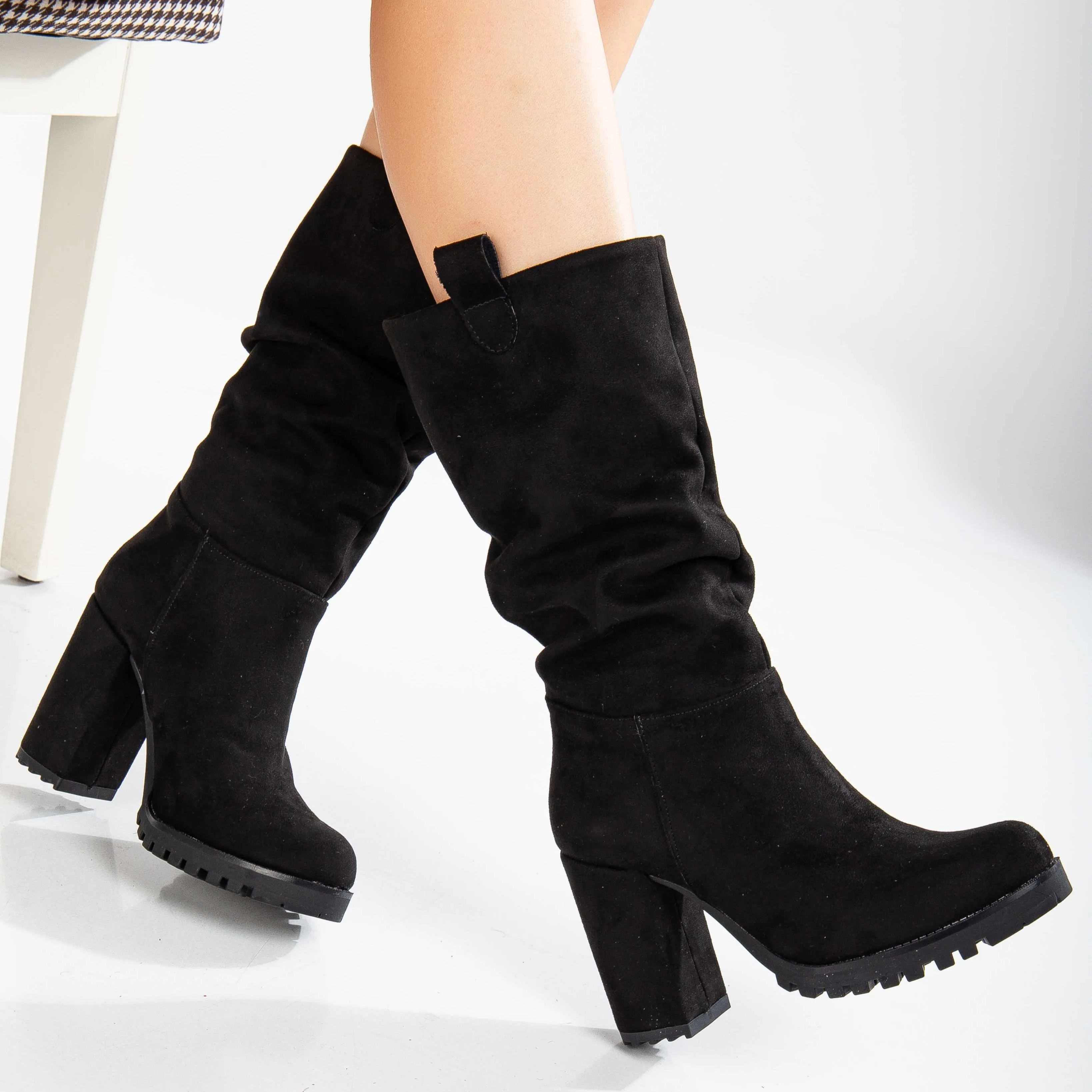 Anais - Black Suede Slouch Platform Boots