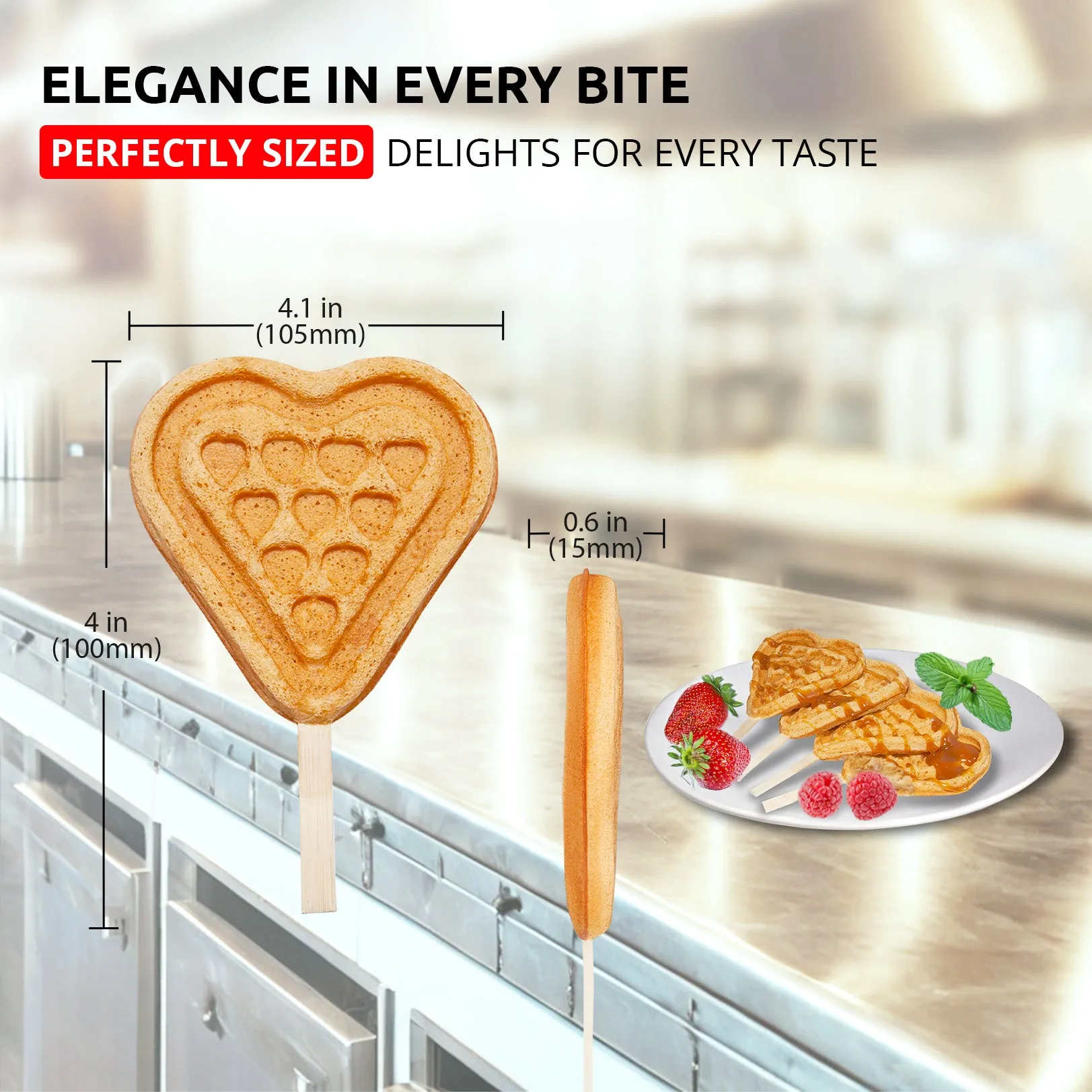 AP-511 Waffle Stick Maker | Heart Waffle Iron | Heart-Shaped Waffles on a Stick | 4 Pcs