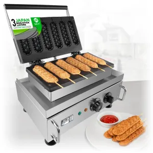 AP-527 Commercial CornDog Waffle Iron | 6 Waffle Hotdogs on Sticks