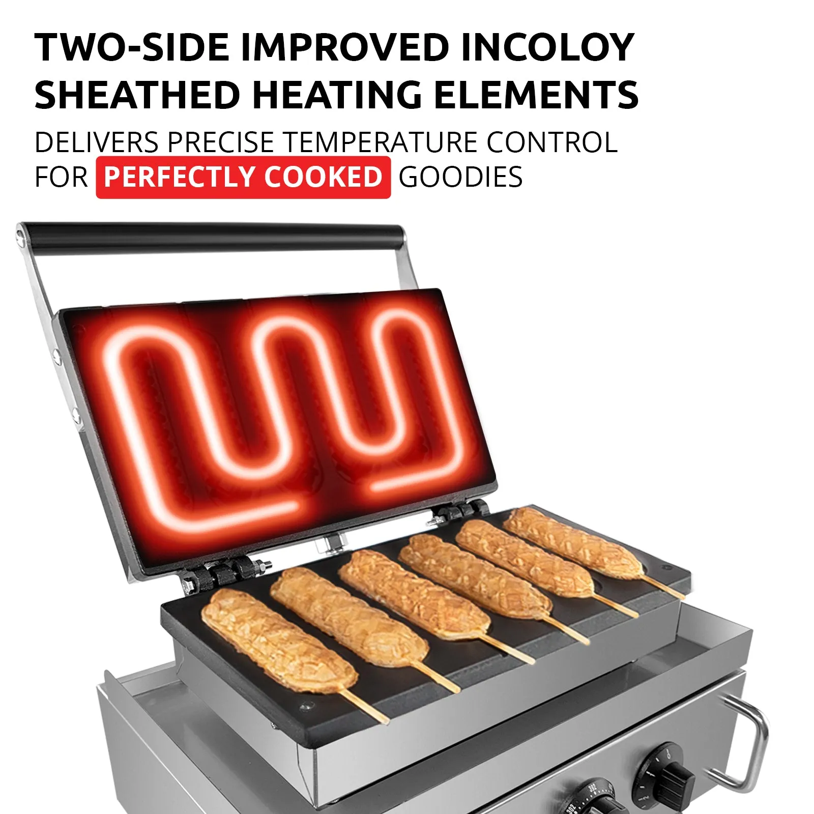 AP-527 Commercial CornDog Waffle Iron | 6 Waffle Hotdogs on Sticks