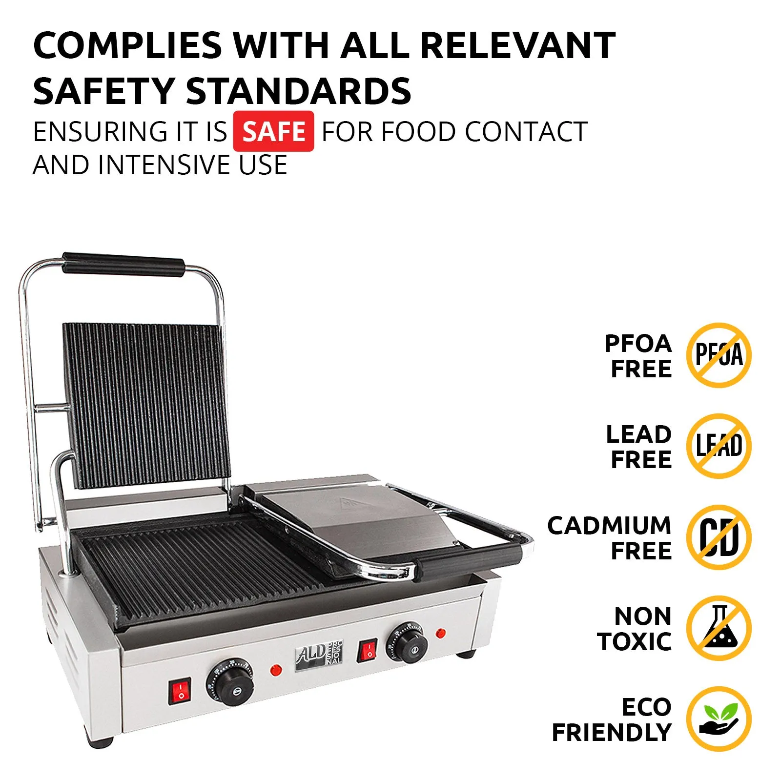 AP-691 Double Panini Press | Half-Ribbed & Half-Flat Sandwich Maker | Cast-Iron Plates | Nonstick Coating