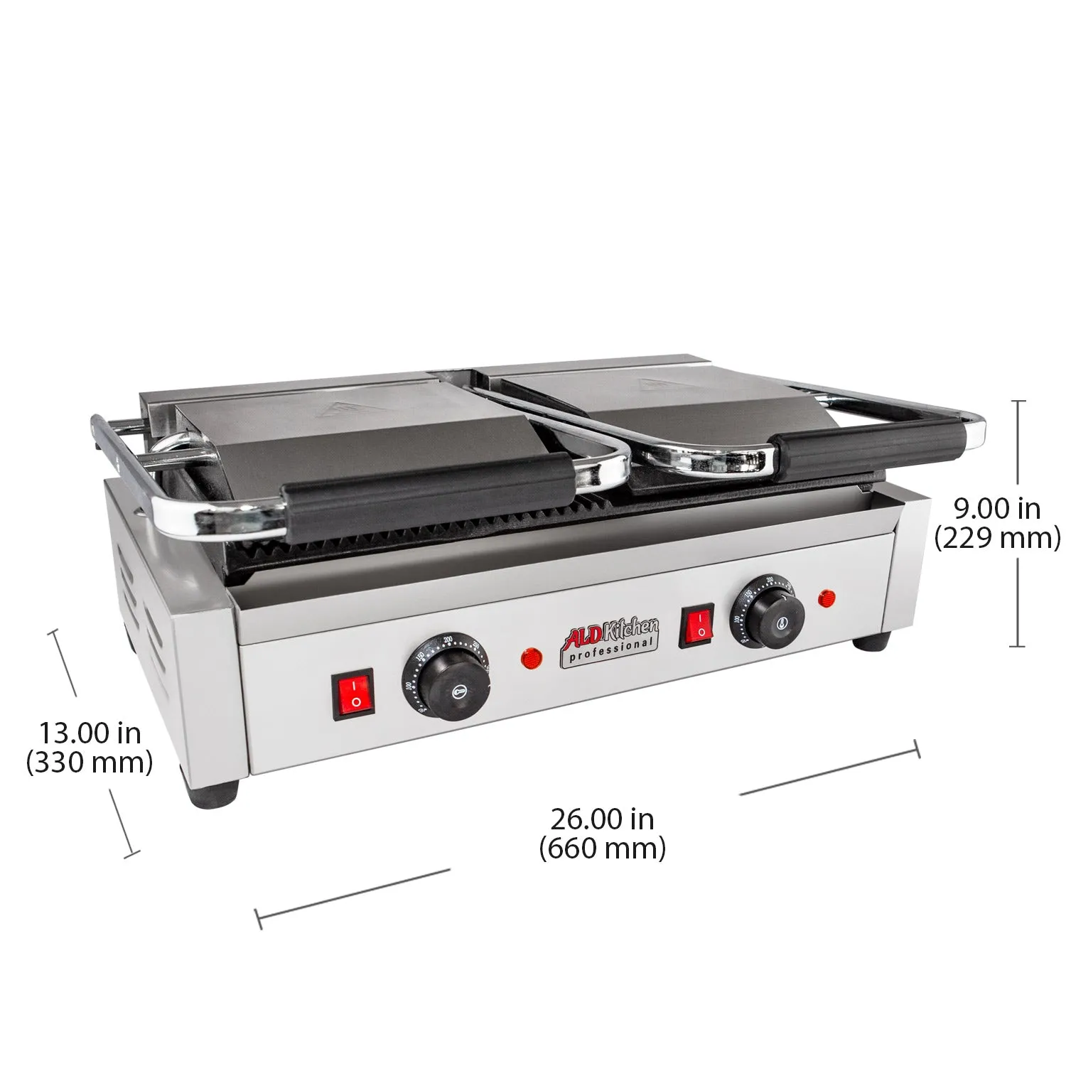 AP-691 Double Panini Press | Half-Ribbed & Half-Flat Sandwich Maker | Cast-Iron Plates | Nonstick Coating