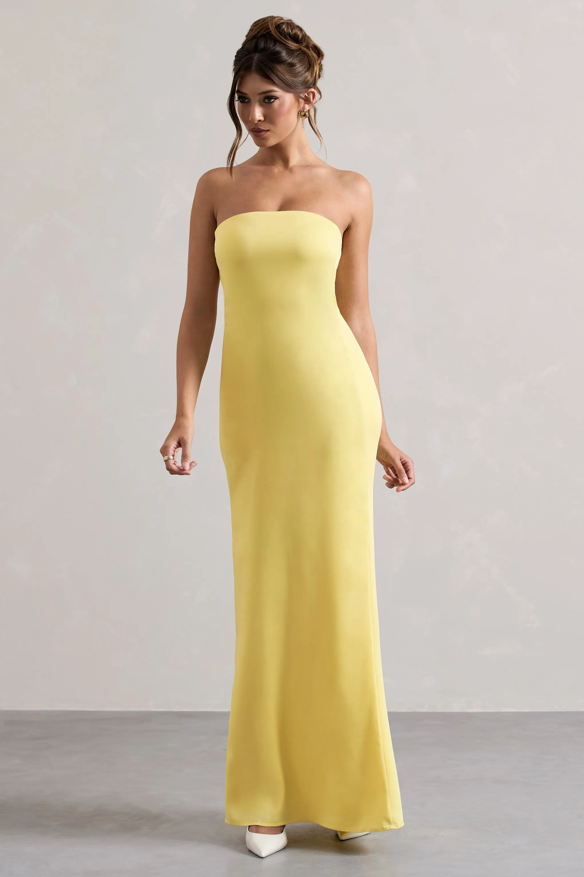 Azra | Lemon Satin Bandeau Maxi Dress