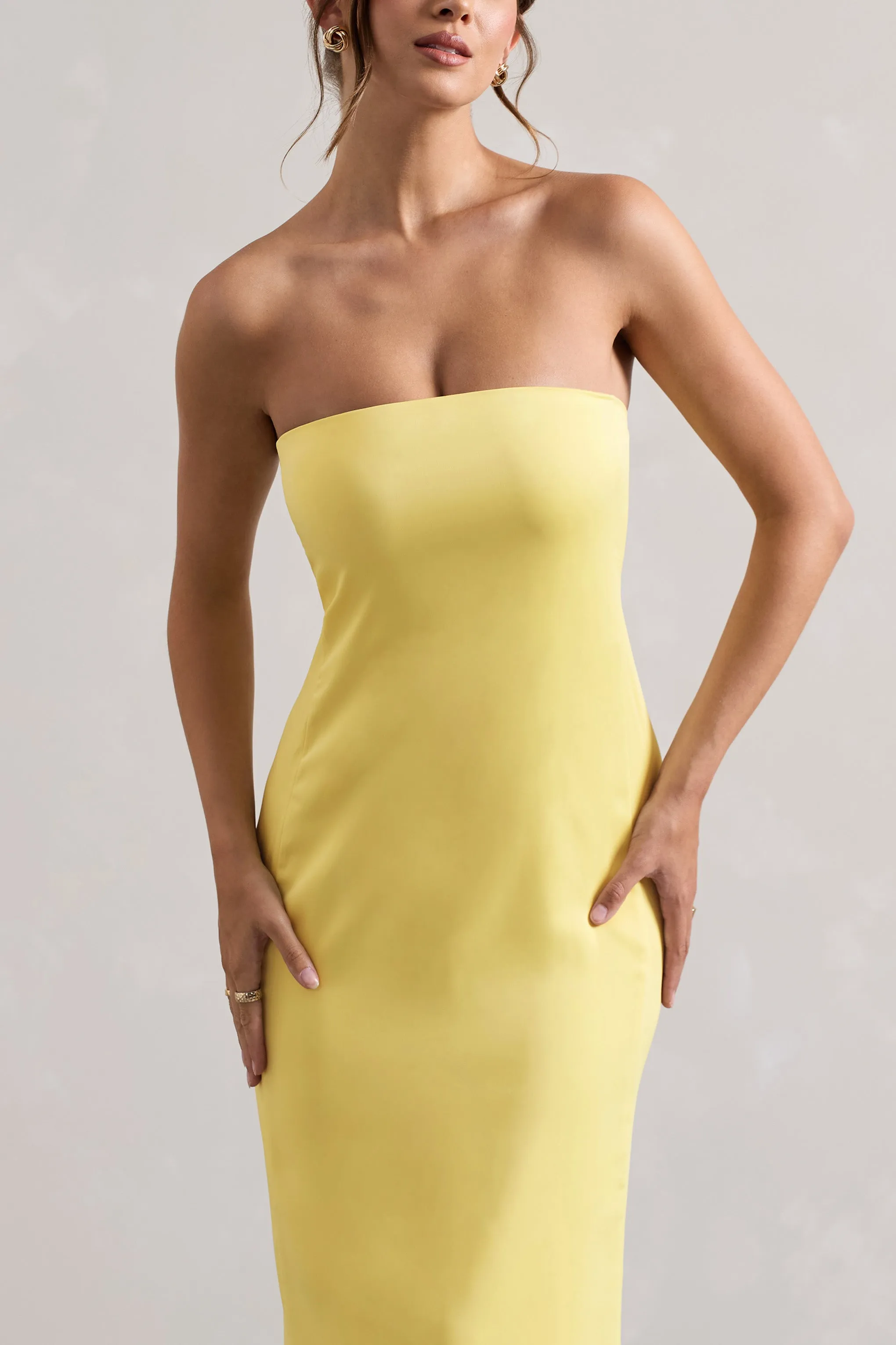 Azra | Lemon Satin Bandeau Maxi Dress