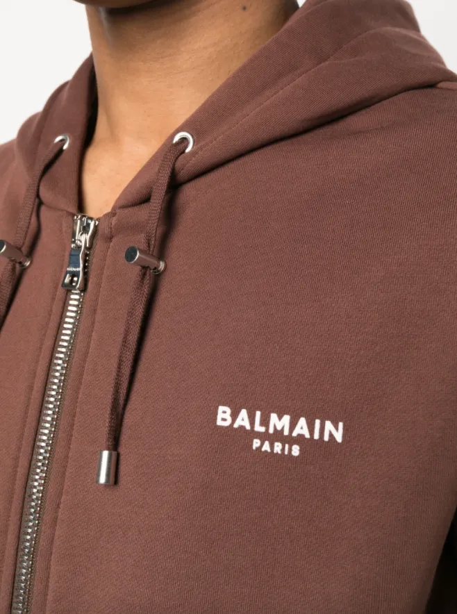 Balmain cotton hoodie with flocked Balmain logo