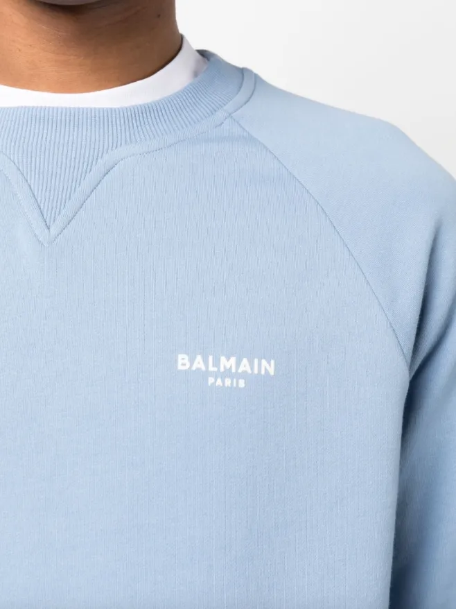 Balmain Eco-designed cotton sweatshirt with small flocked Balmain Paris logo