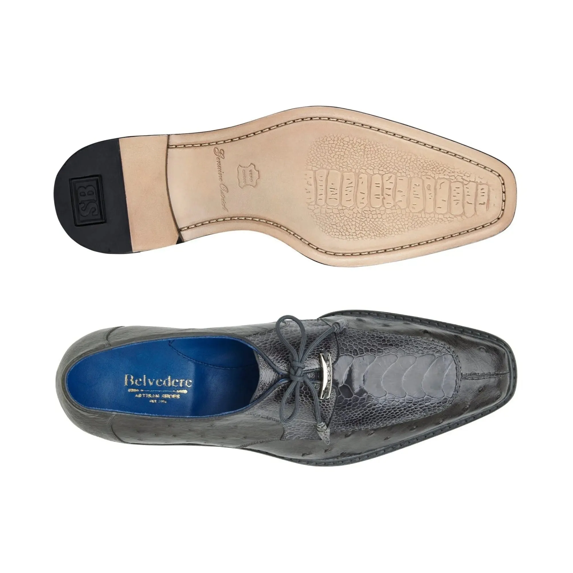 Belvedere Bolero in Grey Genuine Ostrich Leg and Quill Oxfords