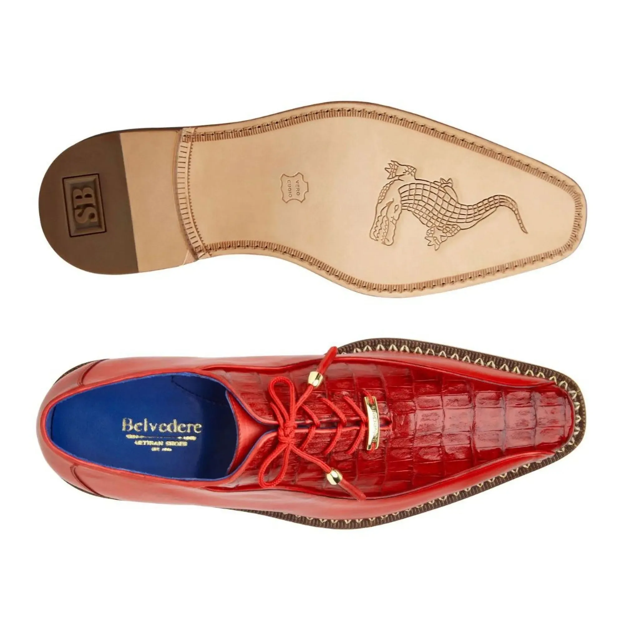 Belvedere Gabriele in Antique Cherry Caiman Crocodile & Calf-Skin Leather Oxfords