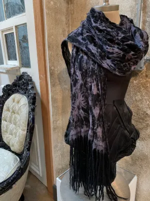 BlckBts Felted Wrap Scarf with Dread Fringe- Black   Lavender