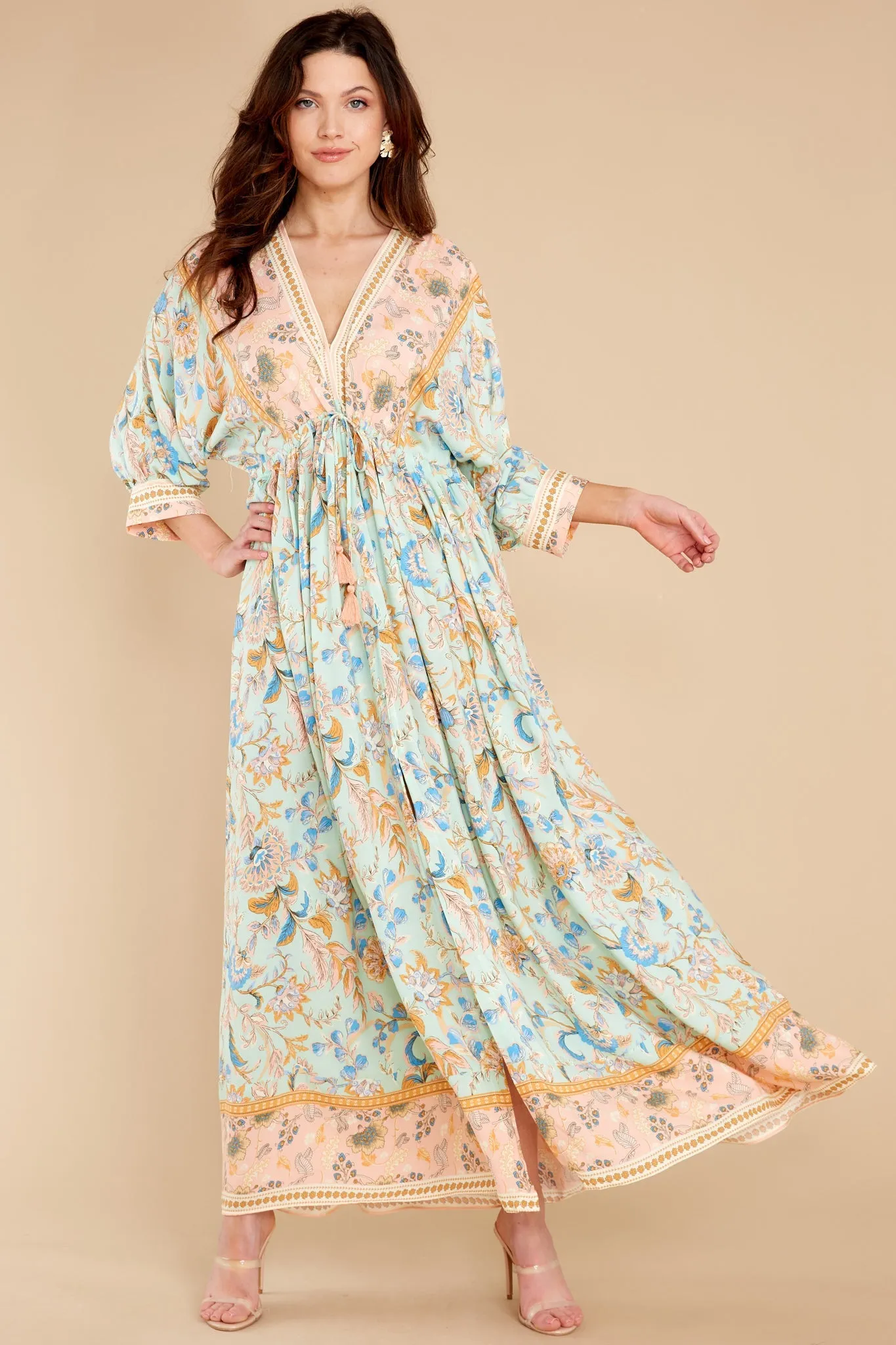 Blissfully Content Mint Multi Print Maxi Dress