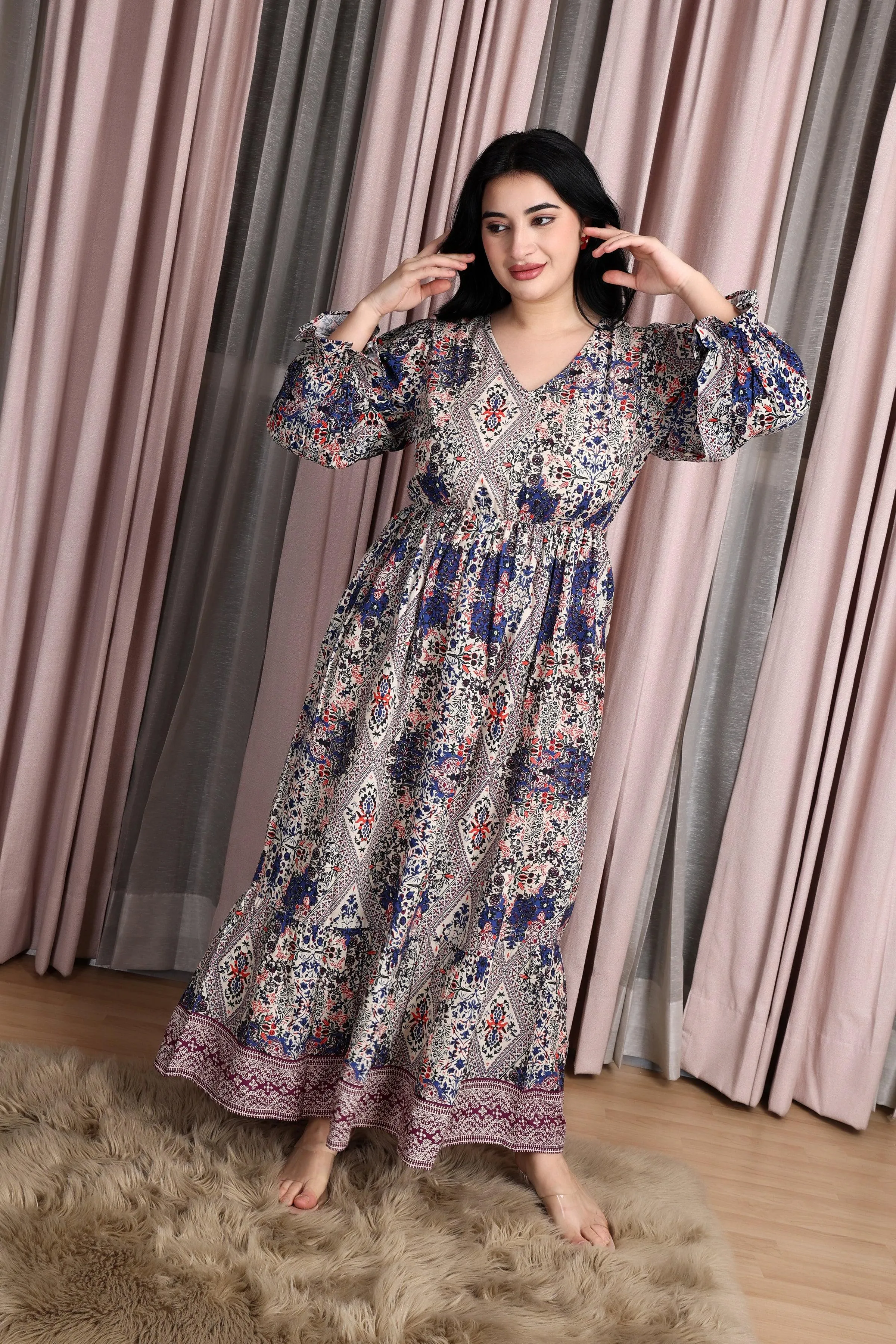 Blue Multiprinted Maxi Dress