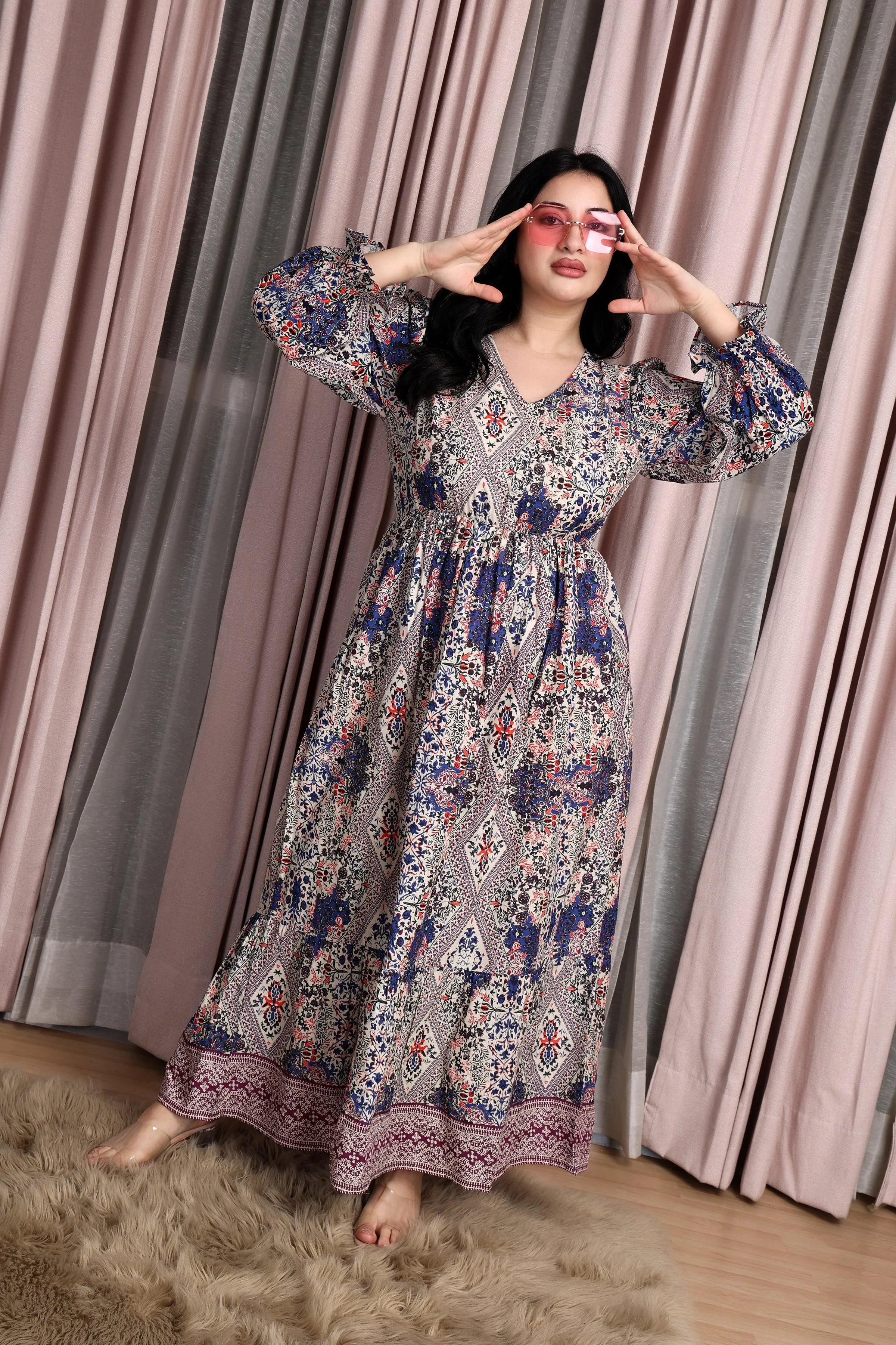 Blue Multiprinted Maxi Dress