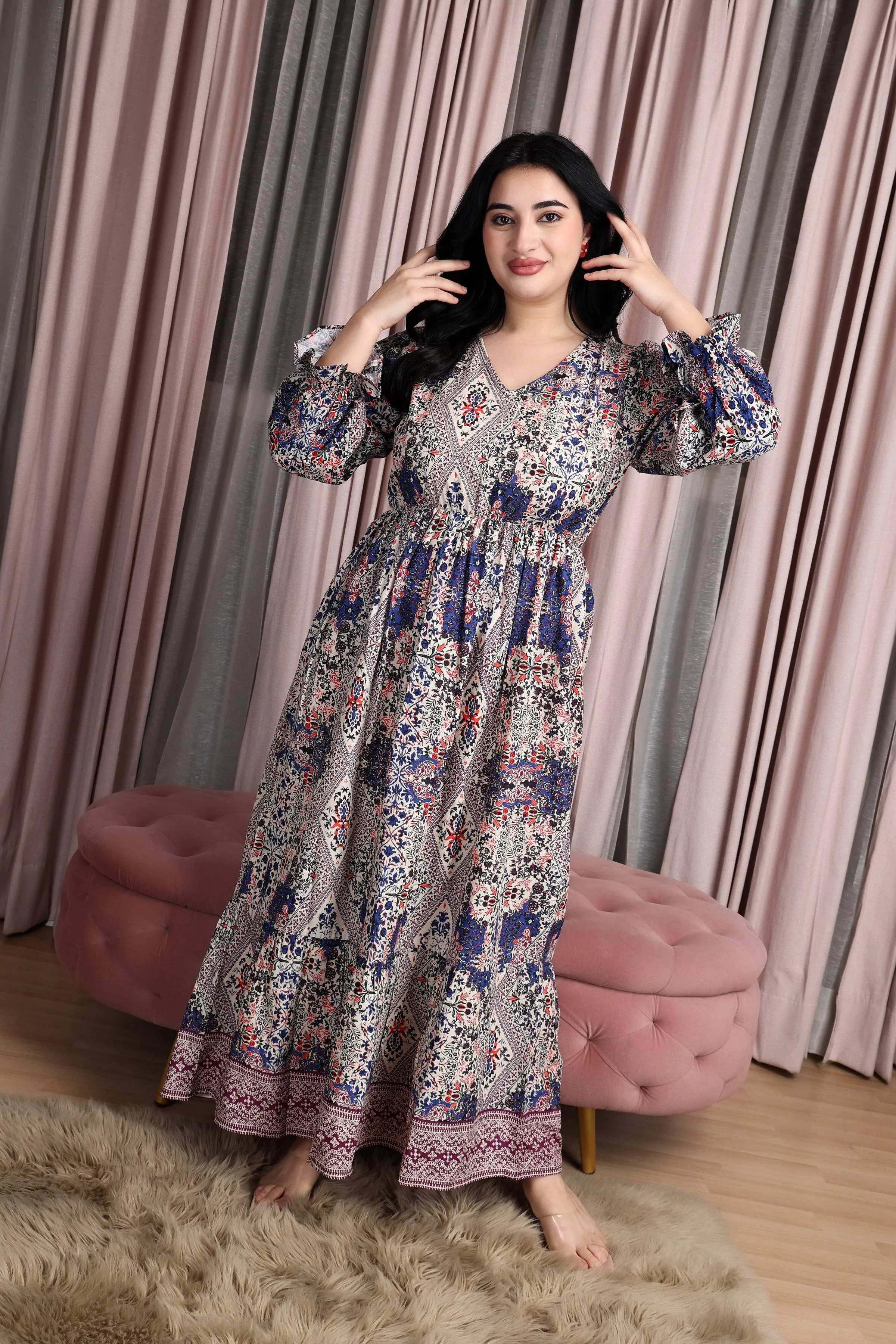 Blue Multiprinted Maxi Dress