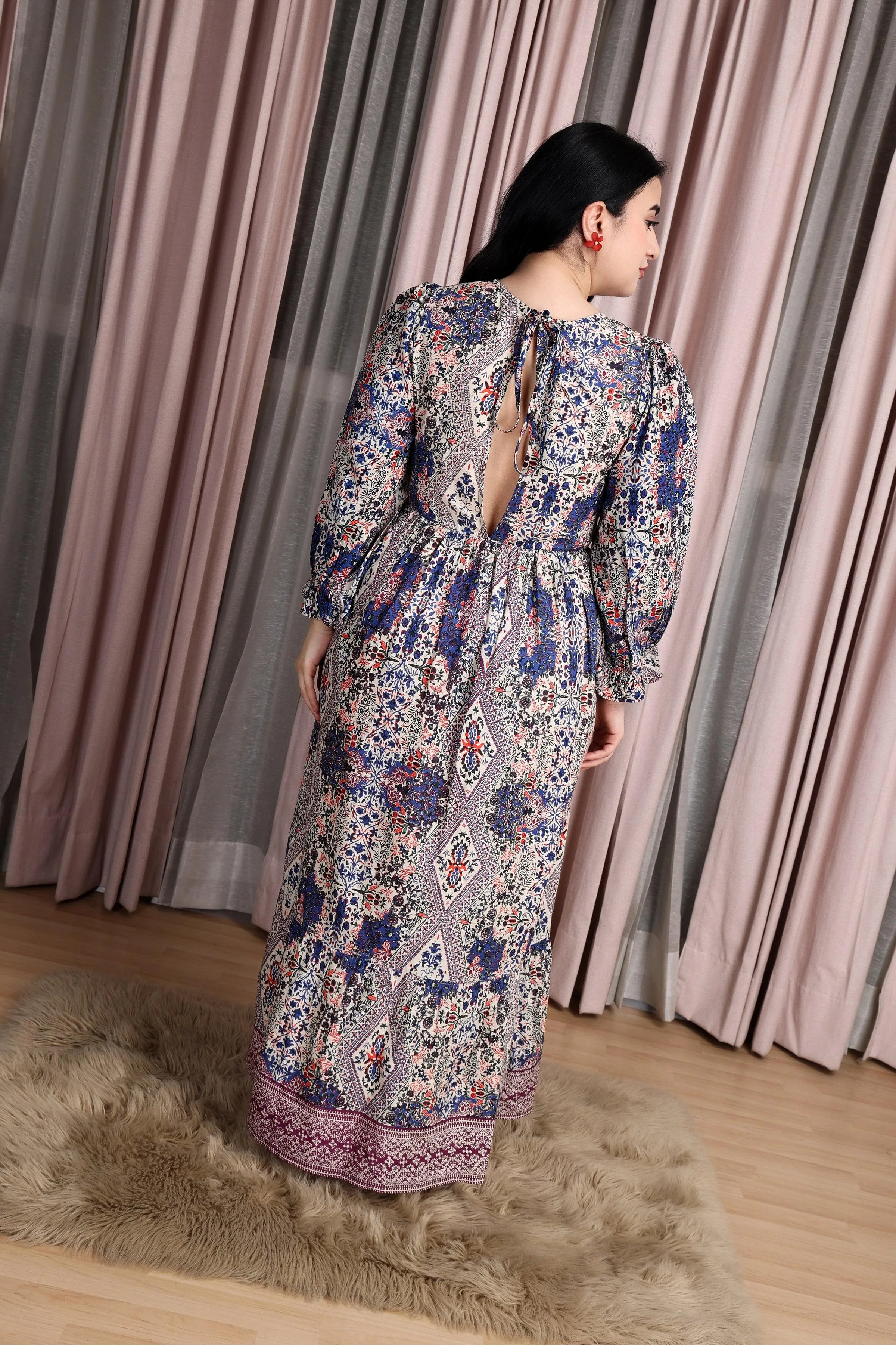 Blue Multiprinted Maxi Dress