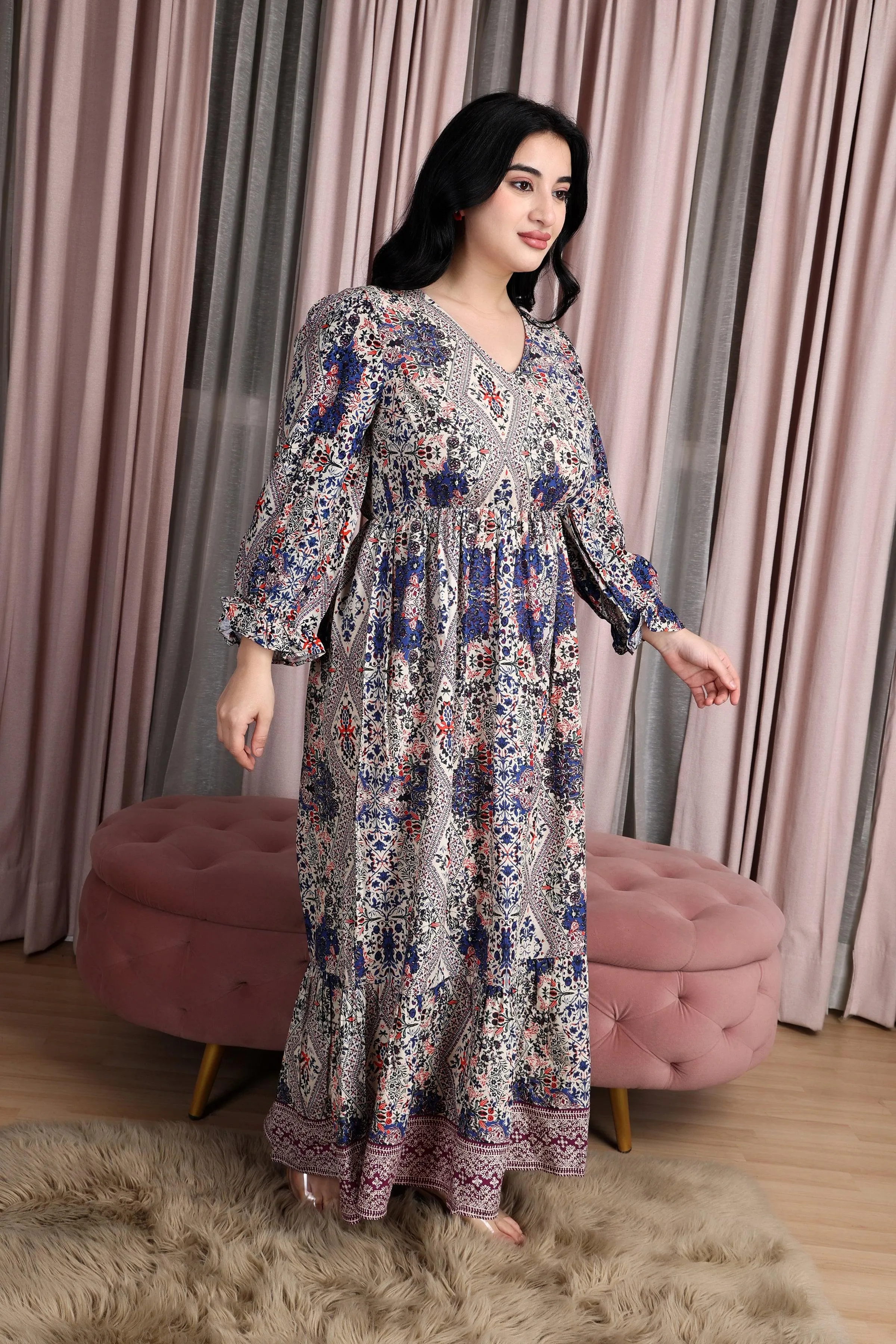 Blue Multiprinted Maxi Dress