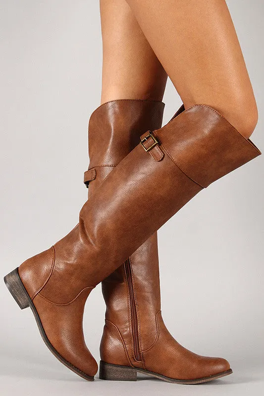 Buckle Round Toe Riding Knee High Boot