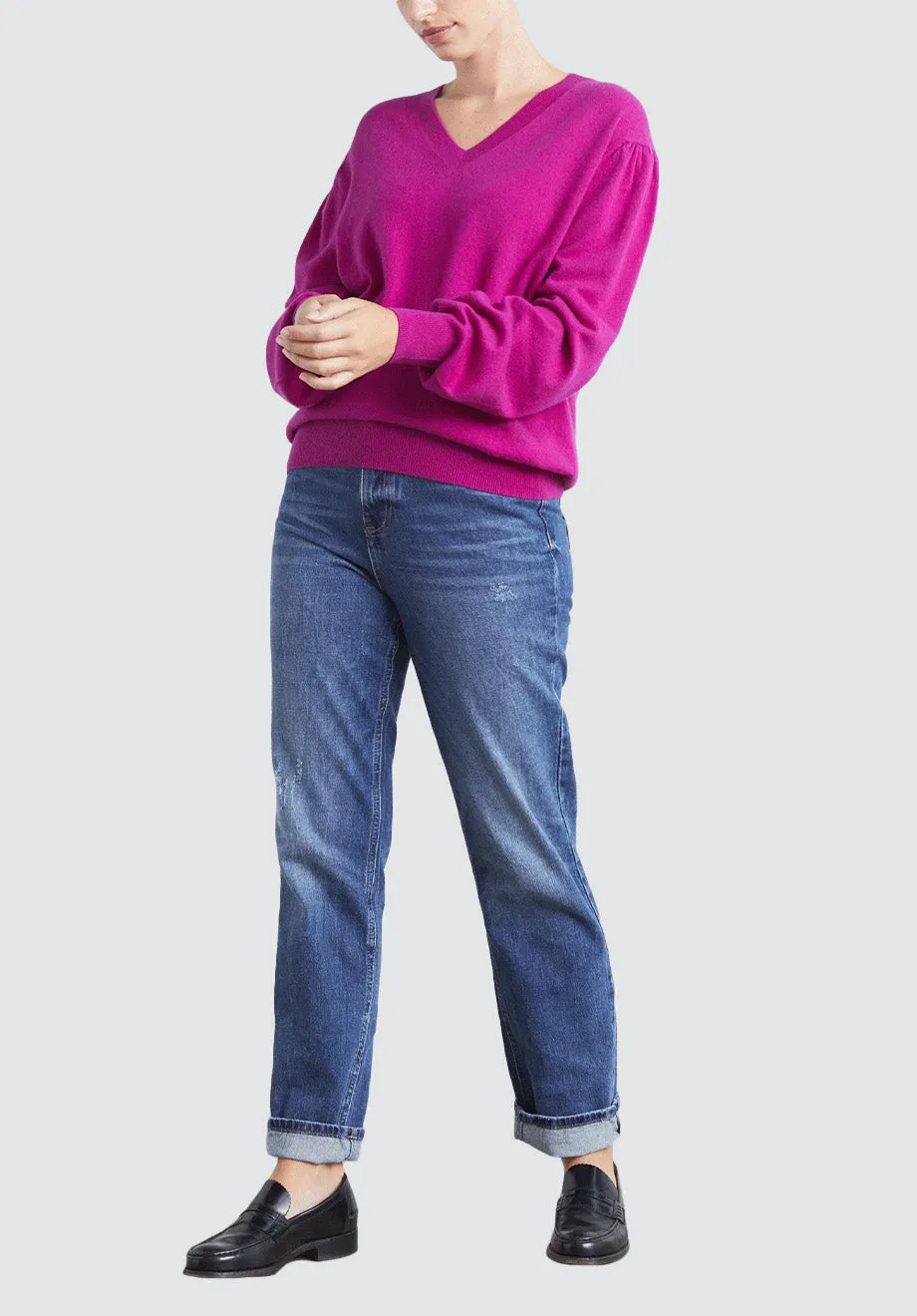 Cashmere V Neck Sweater | Magenta