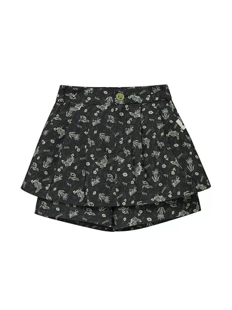 Casual printed black shorts【s0000001066】