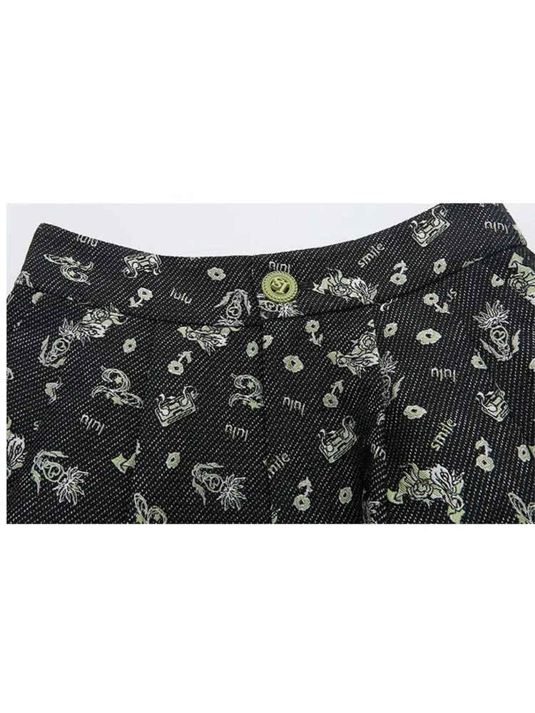 Casual printed black shorts【s0000001066】