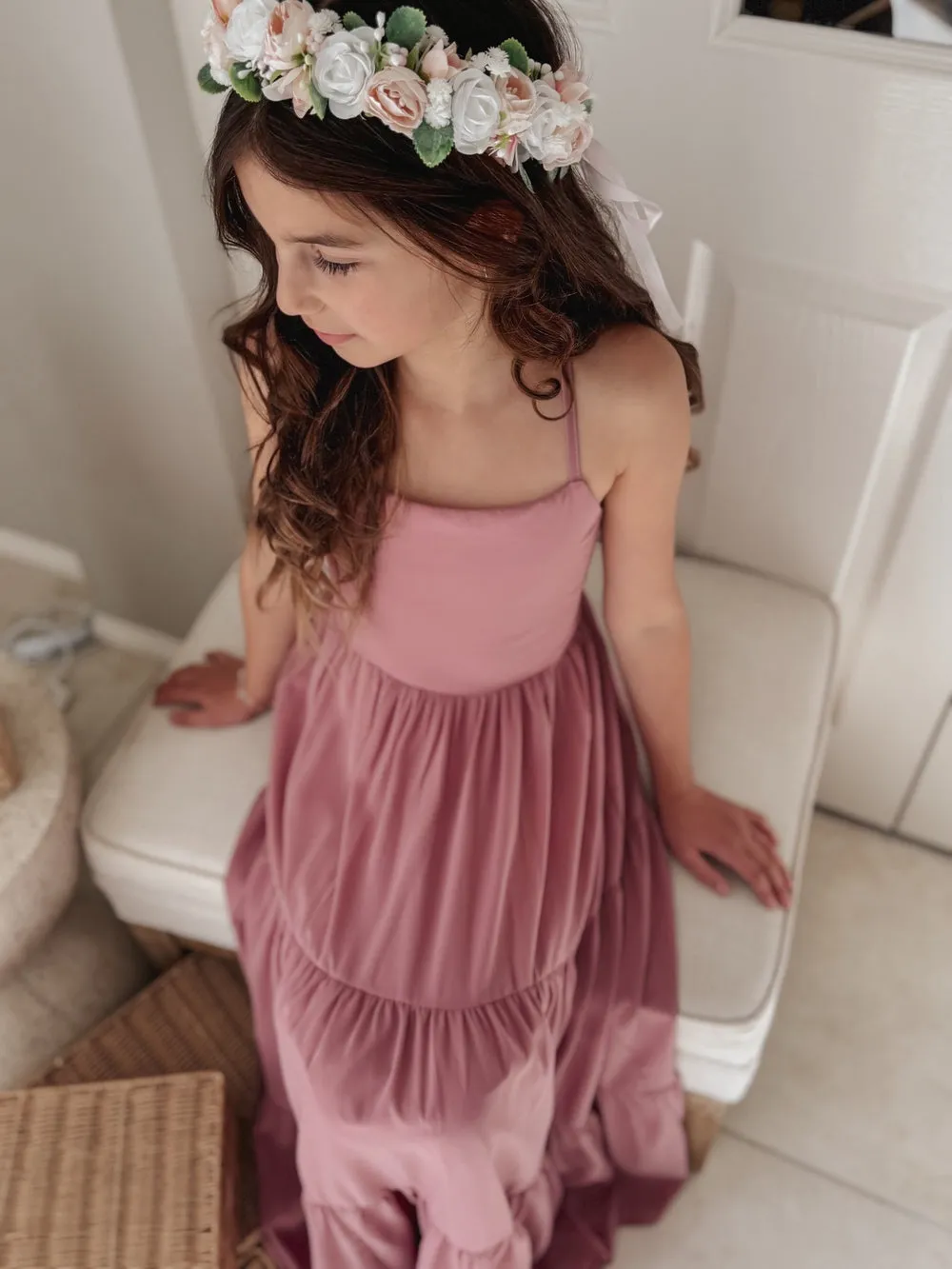 Clara Chiffon Girls Maxi Dress Dusty Rose