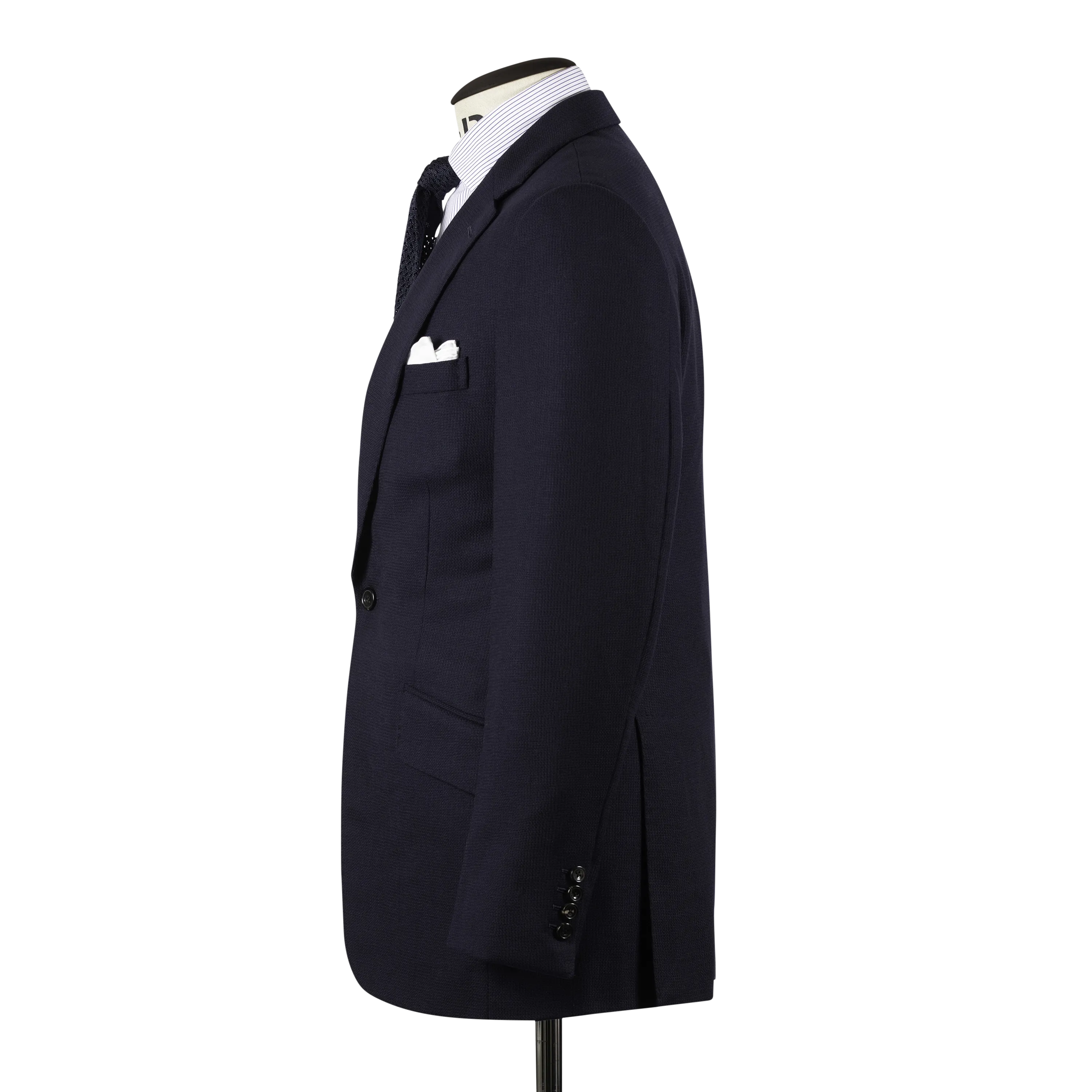 Classic Notch Lapel Jacket in Navy Hopsack Wool