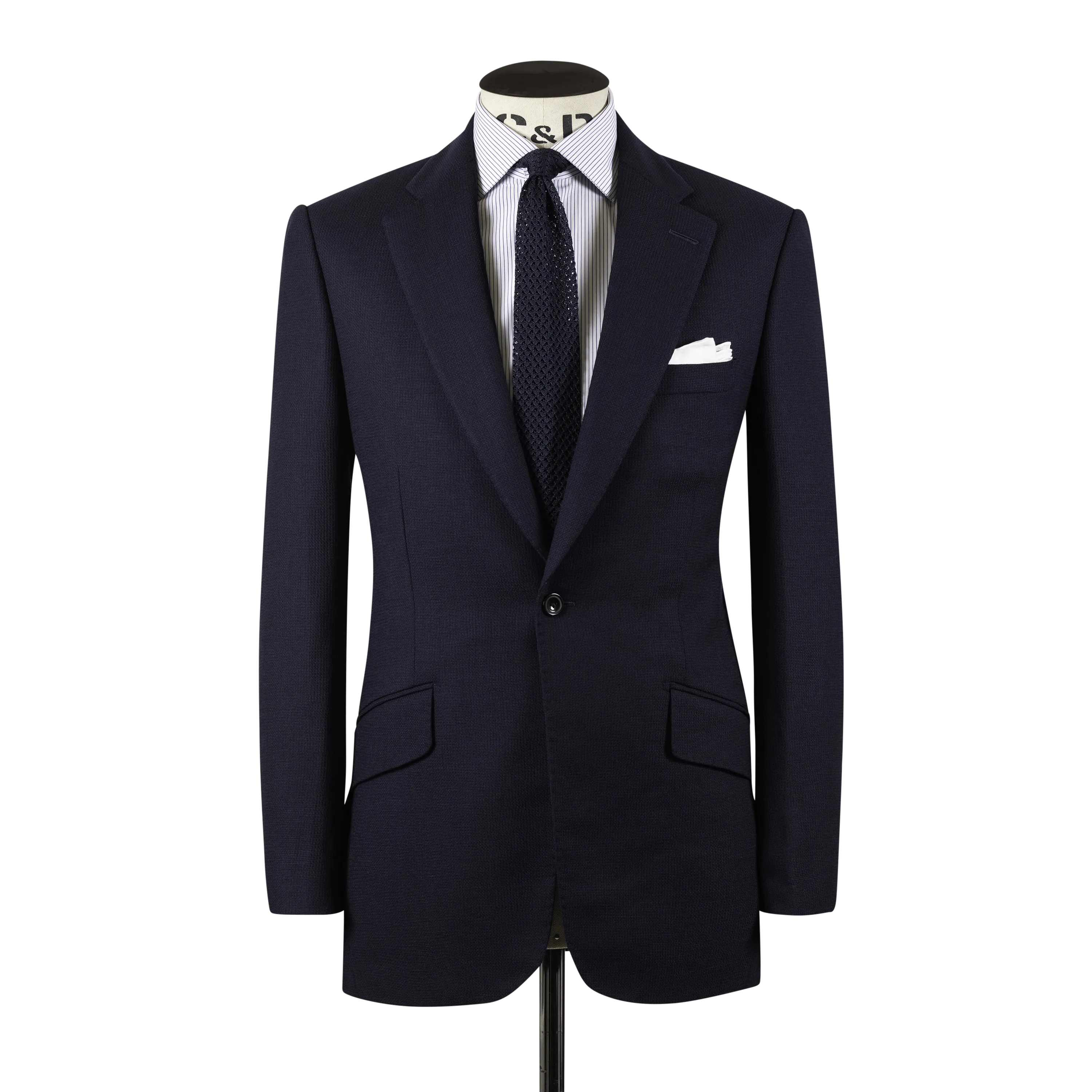 Classic Notch Lapel Jacket in Navy Hopsack Wool