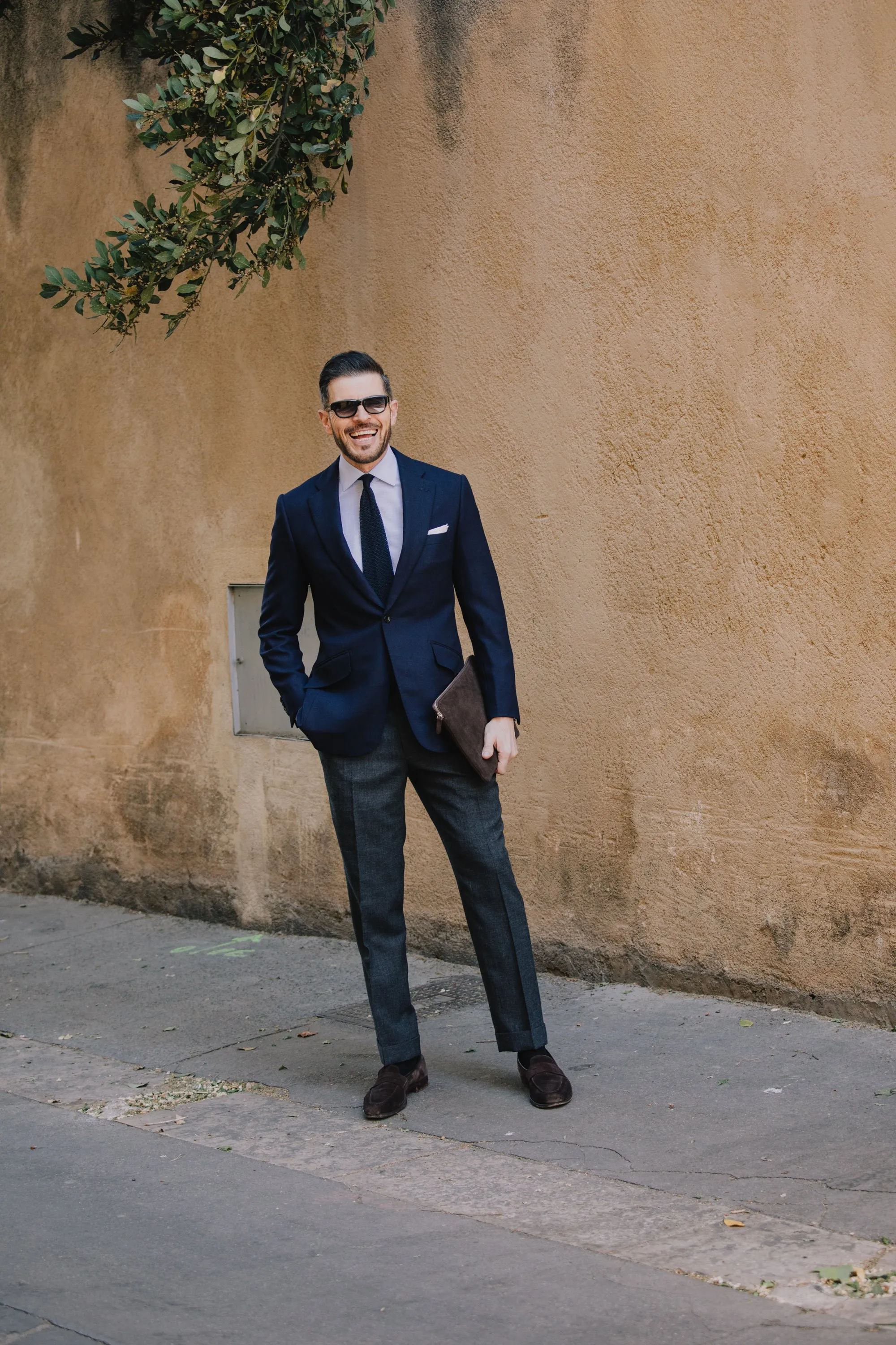 Classic Notch Lapel Jacket in Navy Hopsack Wool