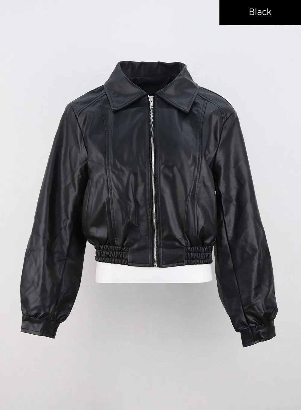 Collar Faux Leather Zip-Up Jacket CO325