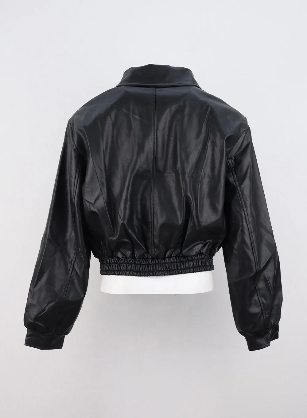 Collar Faux Leather Zip-Up Jacket CO325