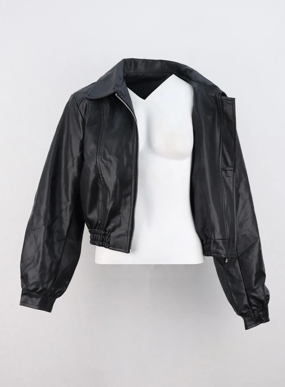 Collar Faux Leather Zip-Up Jacket CO325