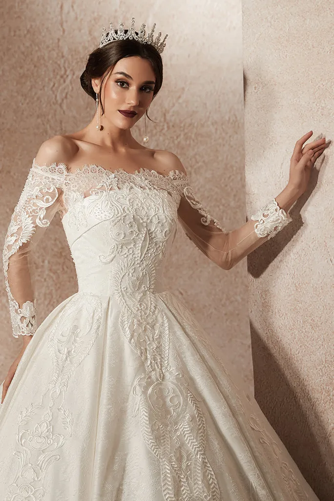 CX Modern Off Shoulder Lace Weddding Dress