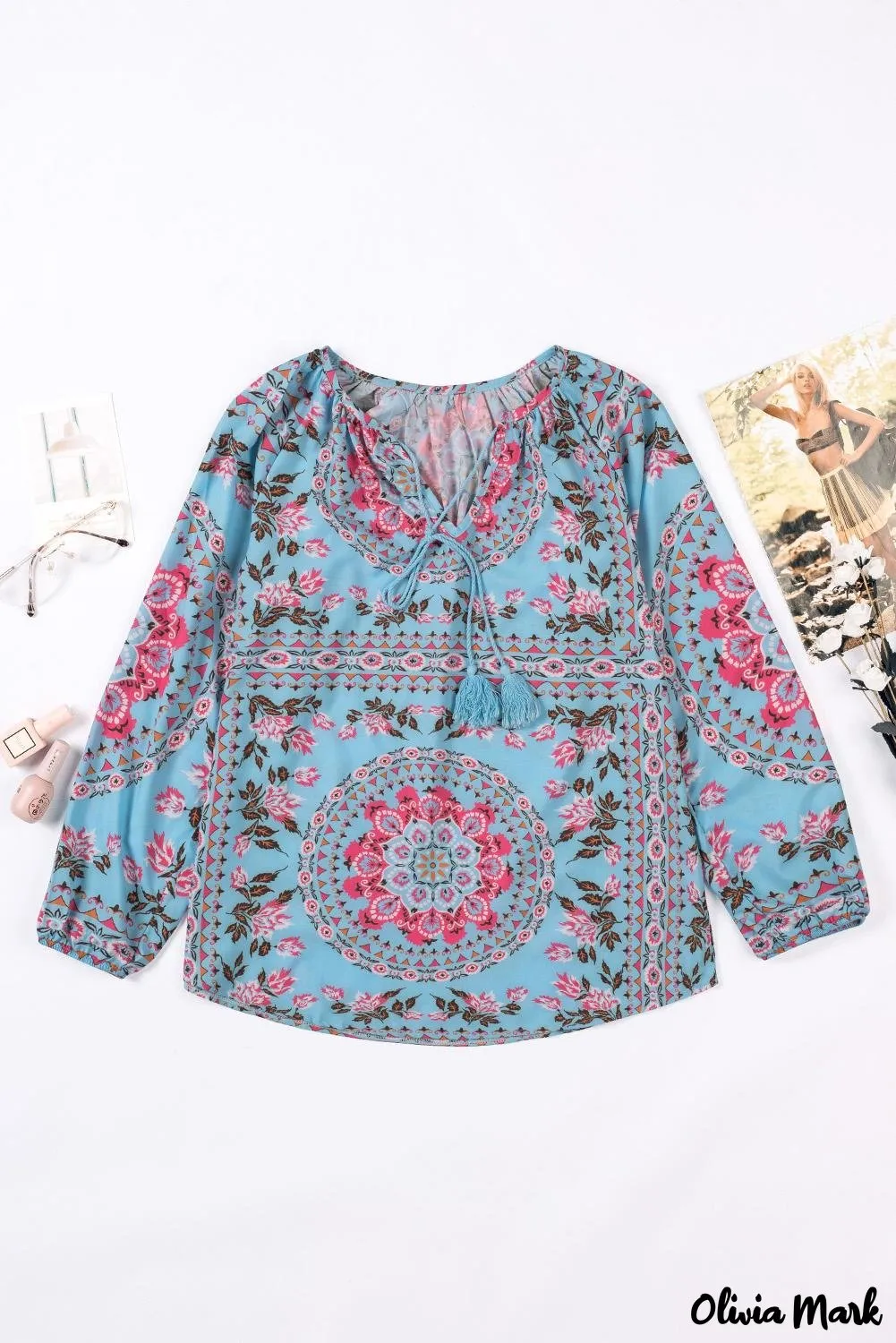 Deanwangkt - Multicolor Peasant Blouse With Floral Print