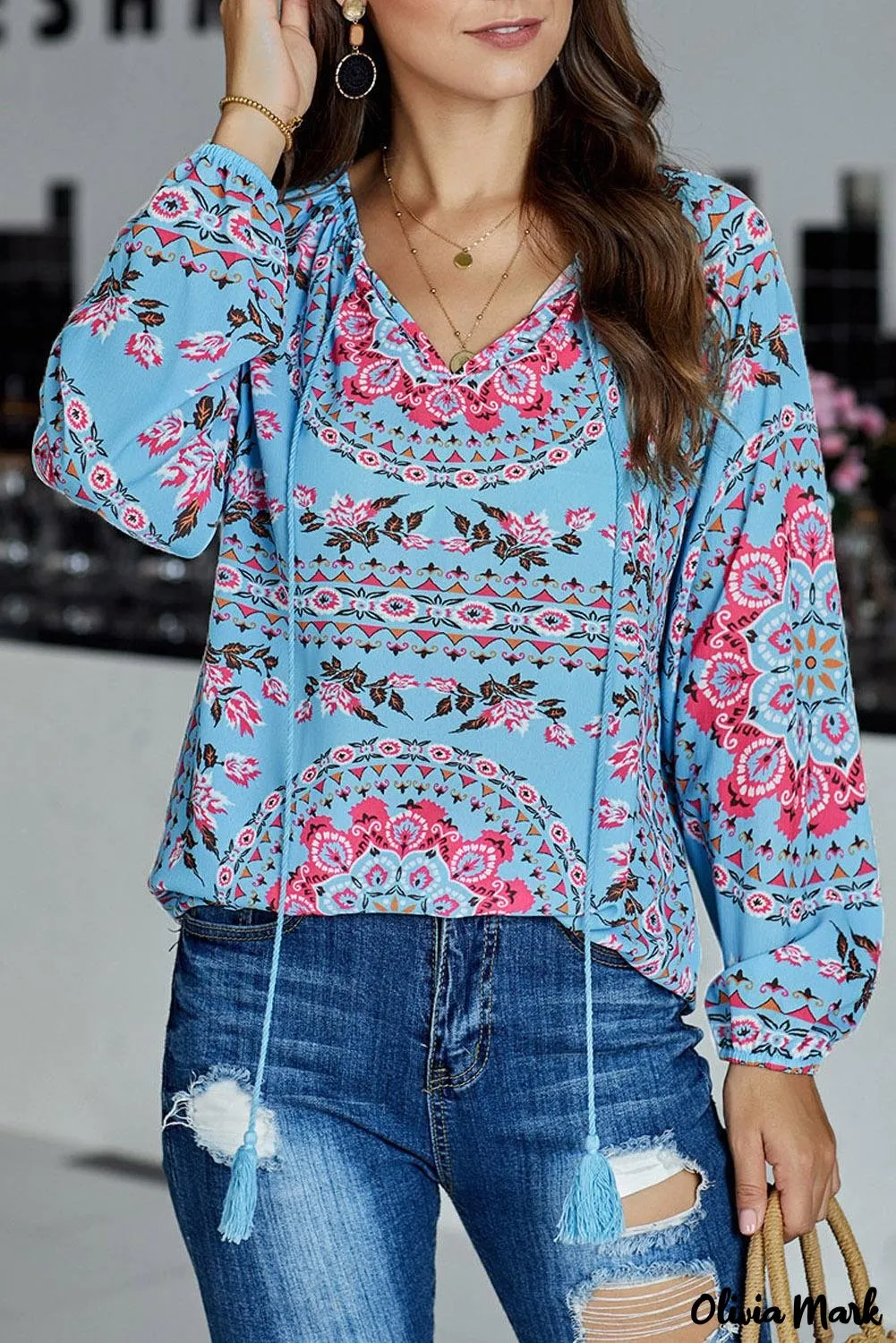 Deanwangkt - Multicolor Peasant Blouse With Floral Print