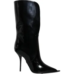 Dolce & Gabbana Black Patent Leather Mid Calf Boots Shoes