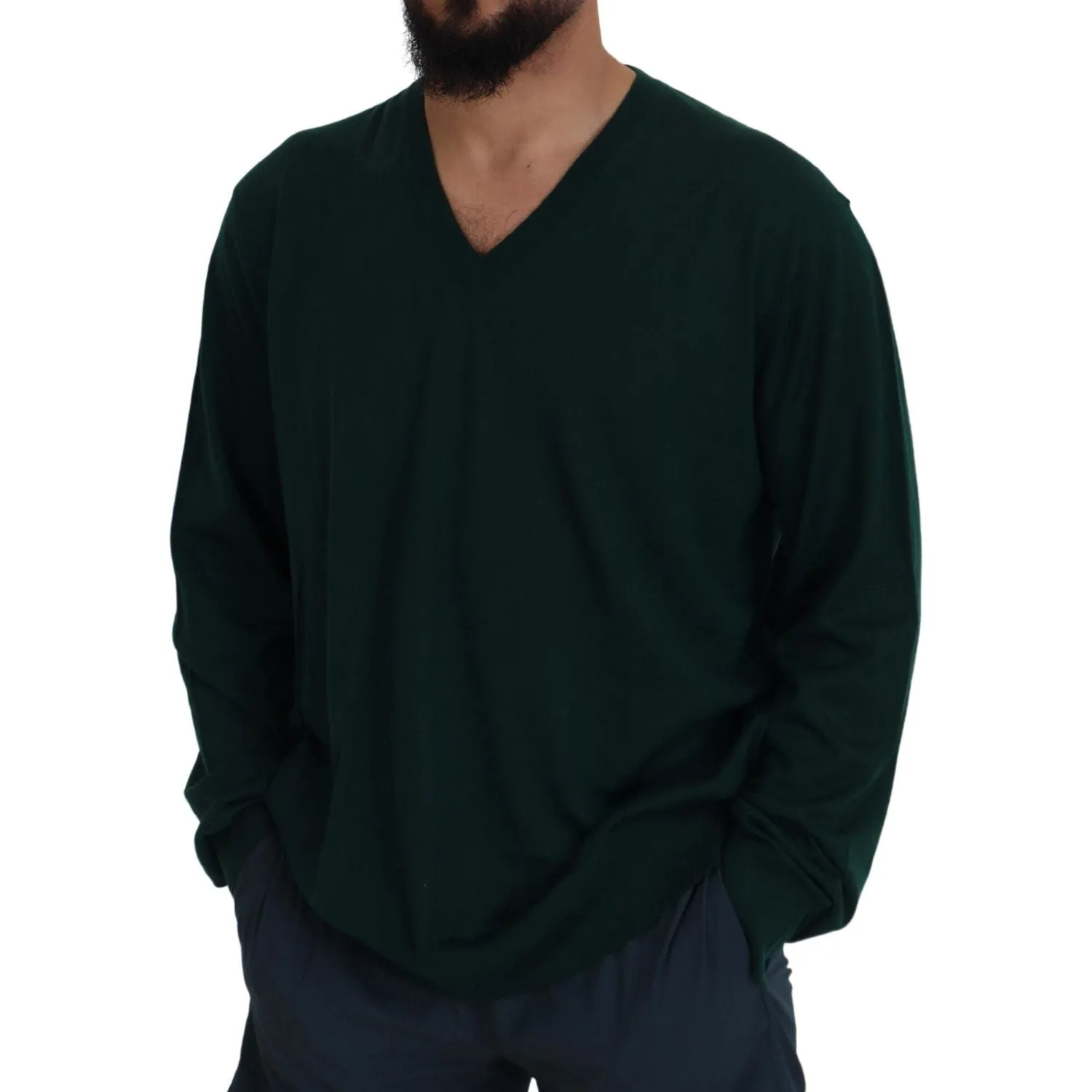 Dolce & Gabbana Elegant Green V-Neck Cashmere Sweater