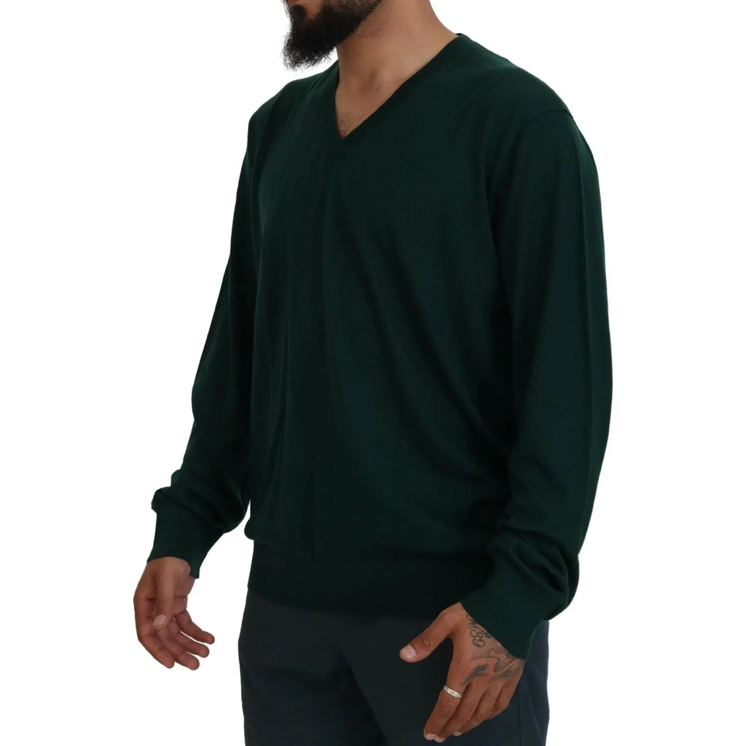 Dolce & Gabbana Elegant Green V-Neck Cashmere Sweater