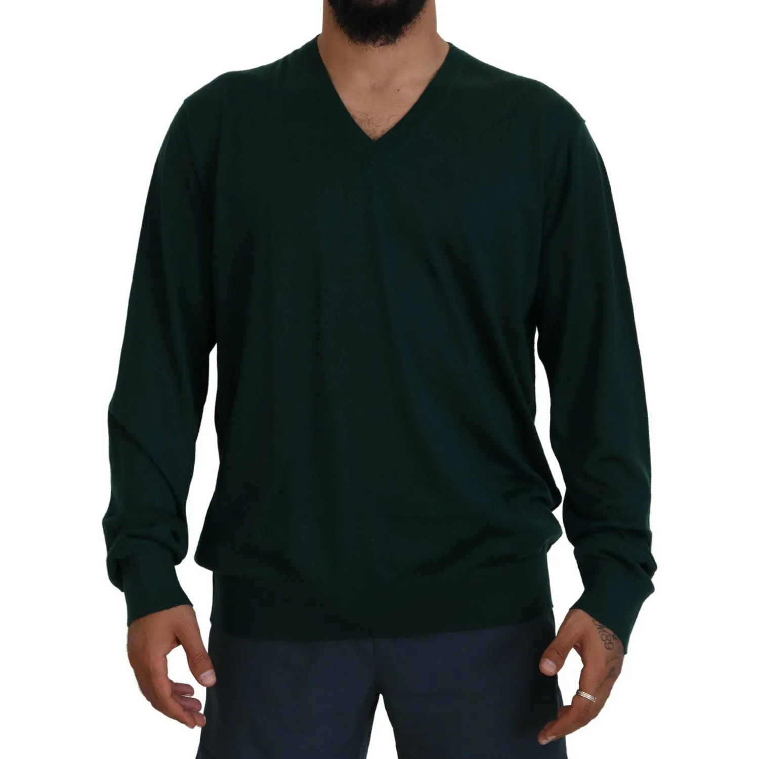 Dolce & Gabbana Elegant Green V-Neck Cashmere Sweater